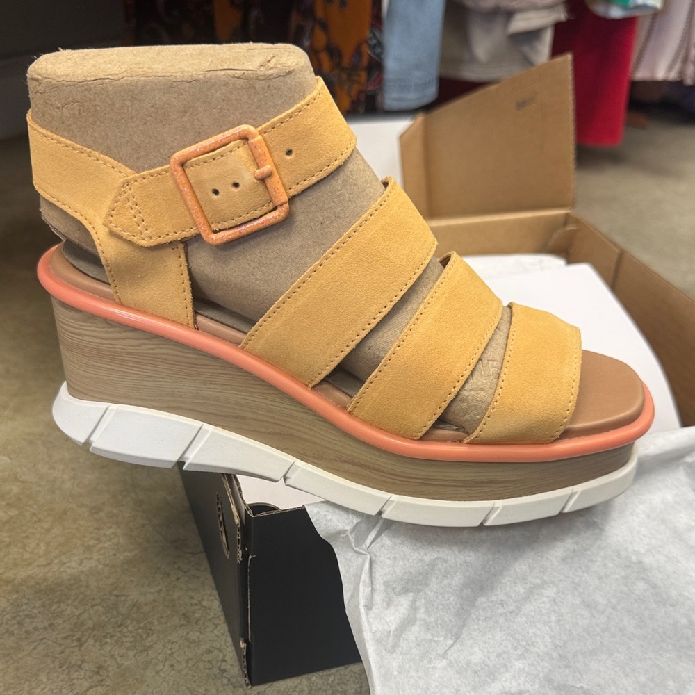 Sorel Tan and Orange Wedge Sandals